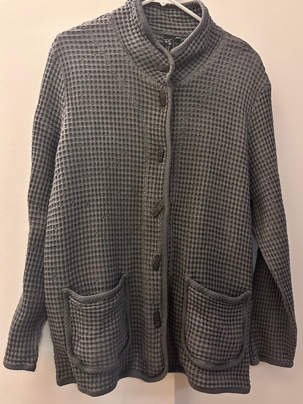Focus Cozy Waffle-Knit Button Cardigan - Gray Preshrunk 100% Cotton Aesthetic